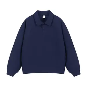 Men's Vintage Heavyweight Polo Shirt Long Sleeve T-Shirt Autumn Trendy Brand Turn-Down Collar Base Shirt Loose Top Gift for Husband Father