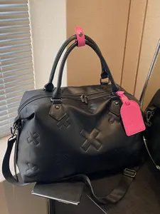 Cross Embossed Handbag, Contrasting Color Design, Portable Single-shoulder Commuting Large-capacity Boston Bag, Single-shoulder Crossbody Multi-purpose Commuter Bag, Suitable for Short-distance Travel, Sports and Fitness, Elegant Embossed Bag