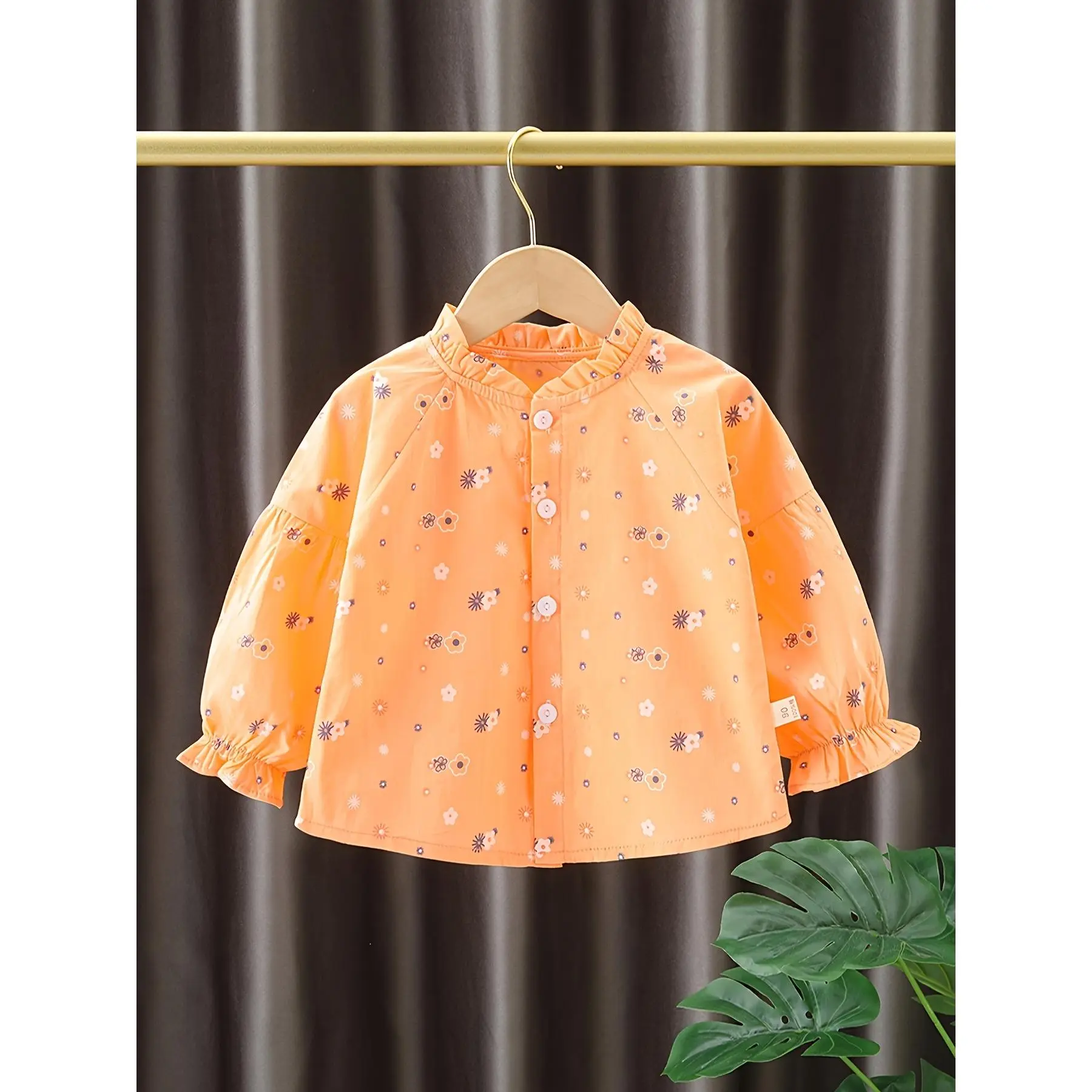 Girls' Long Sleeve Blouse with Solid Color Smocked Bodice, a Comfortable Peasant Style for Casual Fits and Kids Style, Tencel, Casual Tops
