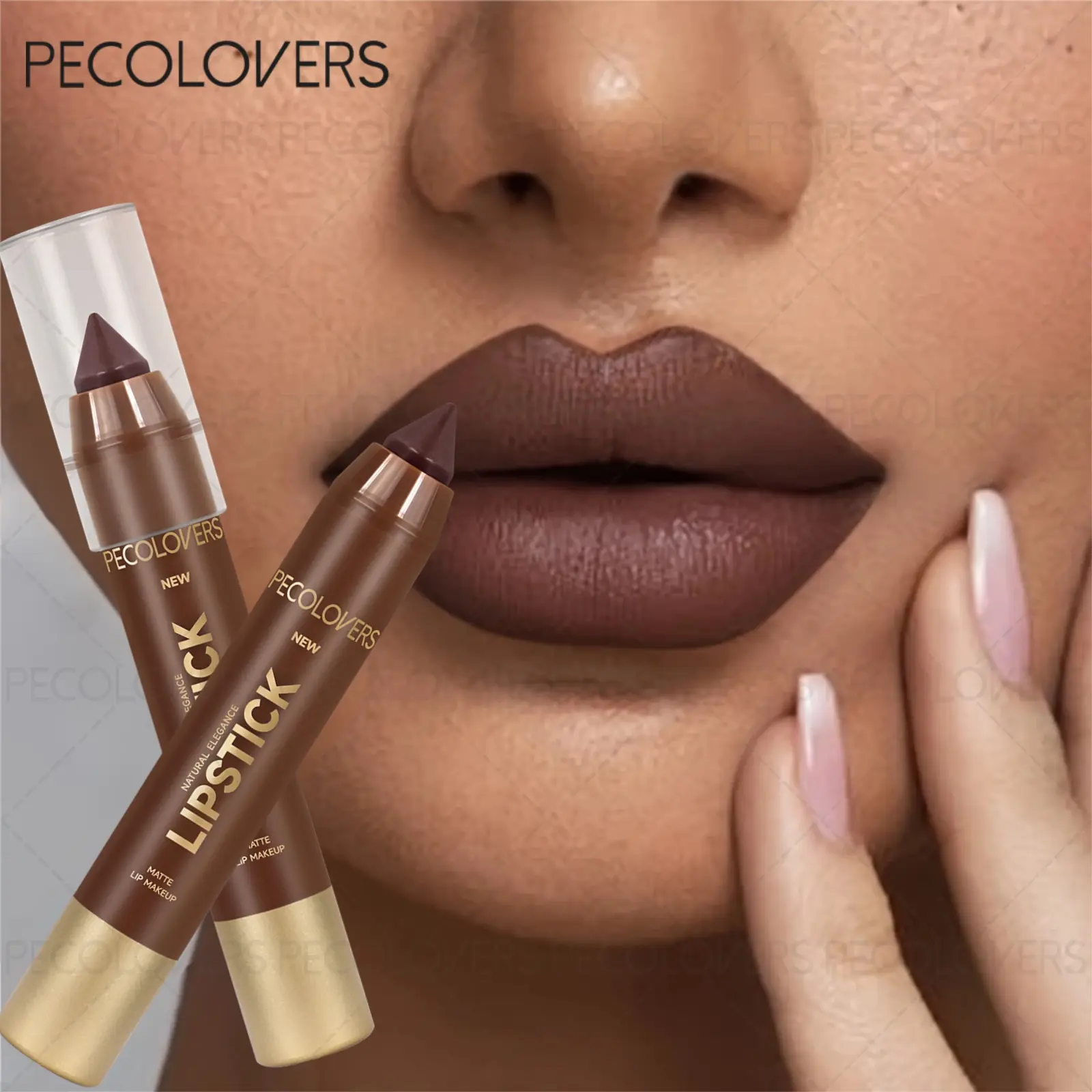 1PC 2-in-1 Espresso Lip Liner and Lipstick, Matte Finish, Precision Tip, Brown, Soft Texture, Suitable for Halloween, Valentine's Day Gift