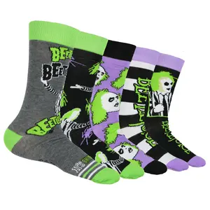Beetlejuice Socks Adult Assorted Character Designs 5-Pair Adult Crew Socks (Fits Shoe Size 6-12)