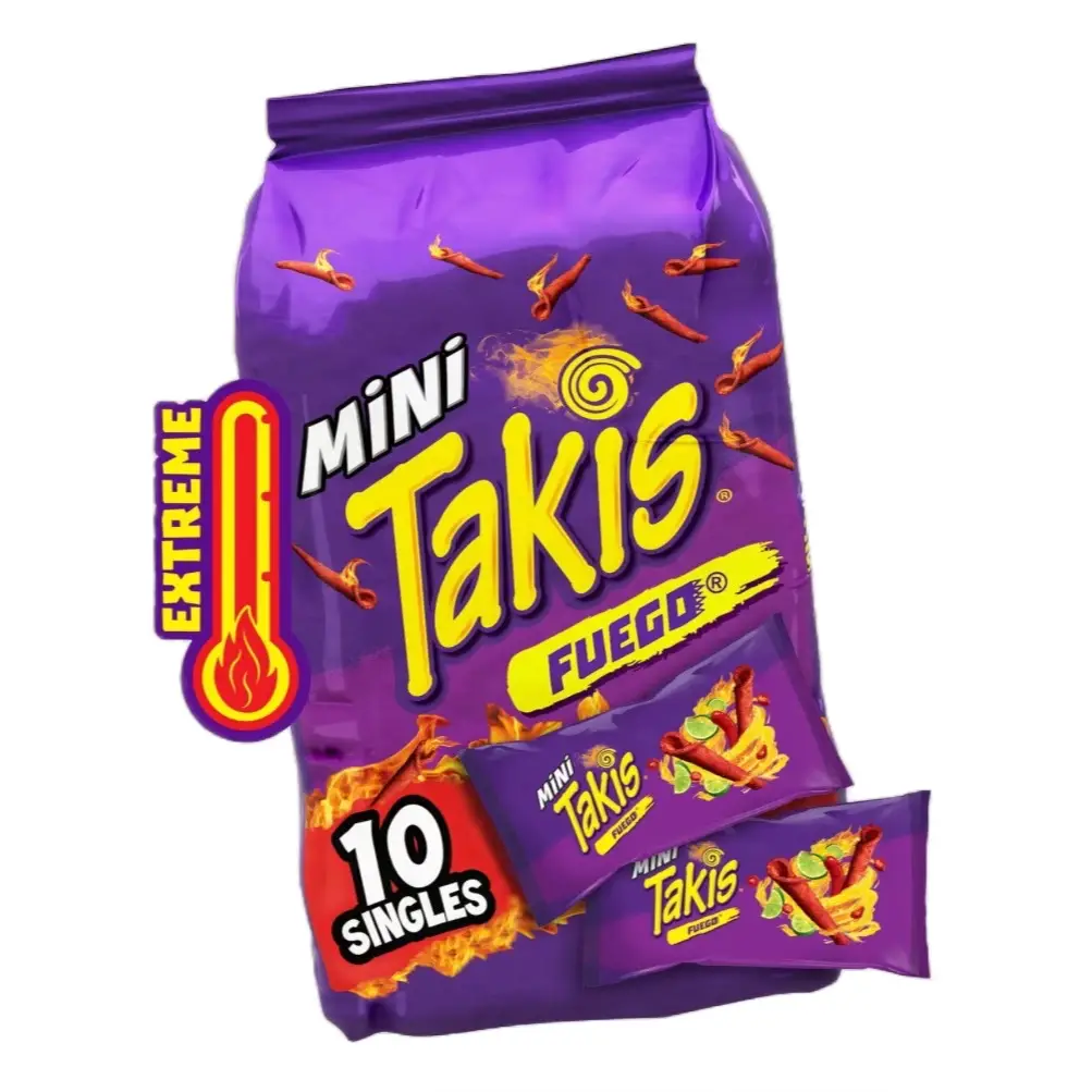 Takis Fuego Mini 10 pk Pepper & Lime Flavored Extreme Spicy Rolled Tortilla Chips snackpack nitro wholesale paqui snack plug mystery usa