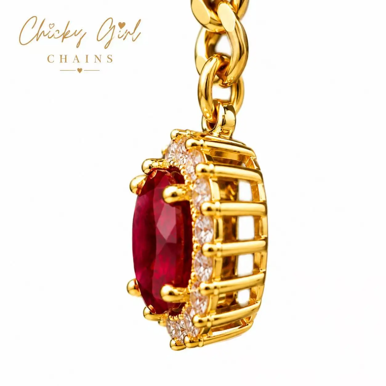 Gold Red Gem Oval Gem Slip Chain Jewelry Necklace, Adjustable Durable Thick Chain for Couples, Gf, Bf, Fashion Jewelry for Alternative Women & Men, Gothic Girl Chain Daily Collar, Altfashion Necklace with Pull Chain