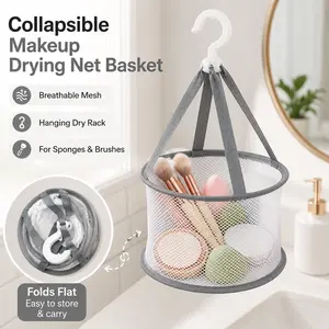 Collapsible Makeup Drying Net Basket, Breathable Mildew Resistant Storage Holder For Beauty Sponges, Cushion Puffs & Makeup Brushes, Portable Hanging Mesh Dry Rack To Air Dry Cosmetic Tools At Home