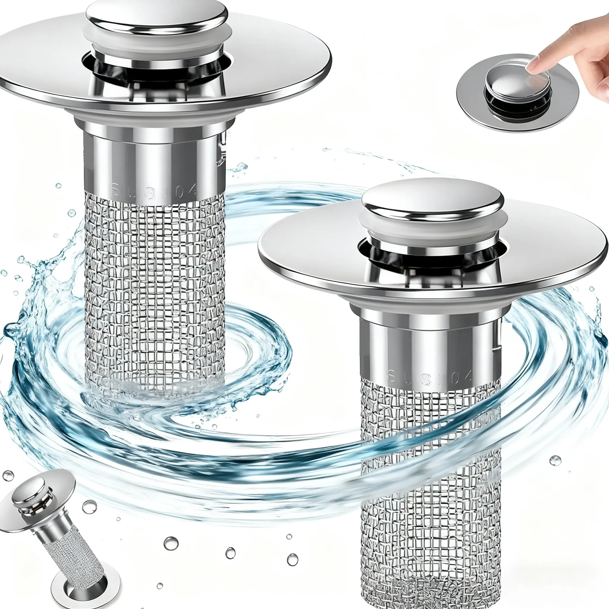 Stainless Steel Mesh Sink Drain Filter with Adjustable Bouncing Core Stopper, Modern Bathroom Stopper for Efficient Water Flow & Clog Prevention, Adjustable Sink Stopper, Bouncing Core Sink Stopper