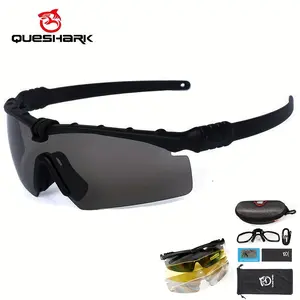 QUESHARK Tactical Polarized Glasses for Military Enthusiasts, Outdoor Shooting, CS Games, Sports Eyewear, Windproof Fishing, Cycling Goggles, Set of 4.
