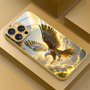 Fashion Luxury Golden Eagle Pattern Glass Phone Case, Suitable for iPhone 16 Pro Max/16E/15 Pro/14 Plus/13 Pro Max/12/11 Pro, Presents Trendy and Elegant Appearance, Excellent Quality, High-end Phone Protective Case, Luxury Phone Accessories, Durable Phon