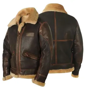 2025 Fashion Men’s Coat – Faux Leather, Brown Plush Collar, Wool Lining, Warm for Cold Weather