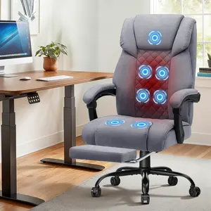 HOFFREE 7 Points Vibration Massage Office Chair with Heat Ergonomic Executive Office Chair with Footrest Reclining Home Office Desk Chairs
