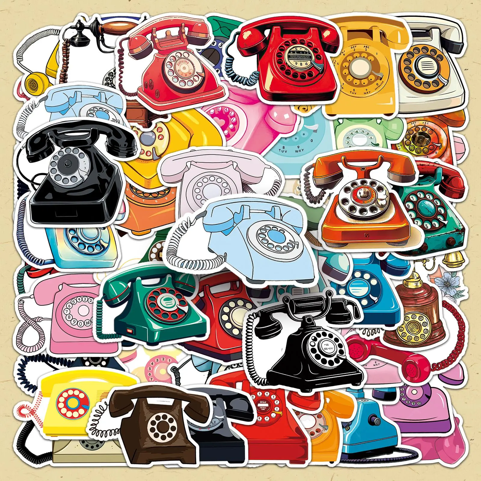Vintage Telephone Pattern Sticker, 100pcs/set Retro Telephone Pattern Decorative Sticker, DIY Decorative Stickers for Scrapbooking, Journaling, Gift Wrapping, Crafts