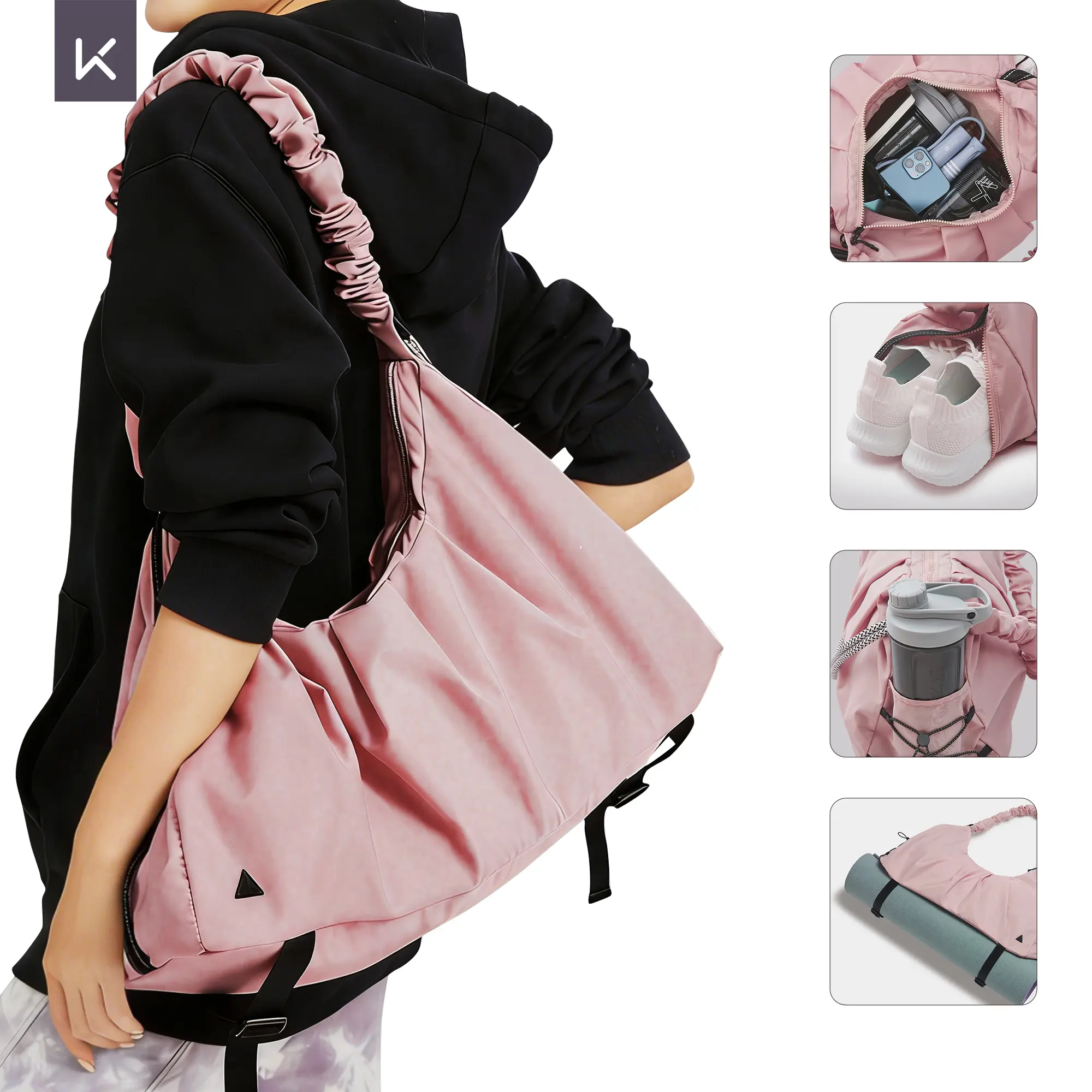 Keep Yoga Bag with Shoes Compartment & Wet Pocket Ladies Pilates Gym Tote Bag for Women Men with Yoga Mat Holder Strap Workout Carrier Accessories