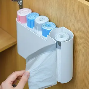 [Durable Trash Bag Holder] 1pc Wall-Mounted Dual-Compartment Trash Bag Organizer | Space-Saving, Durable ABS Plastic Material, Transparent Window - Kitchen Cabinet Door Storage Box for Home & Office Organization, Household Items