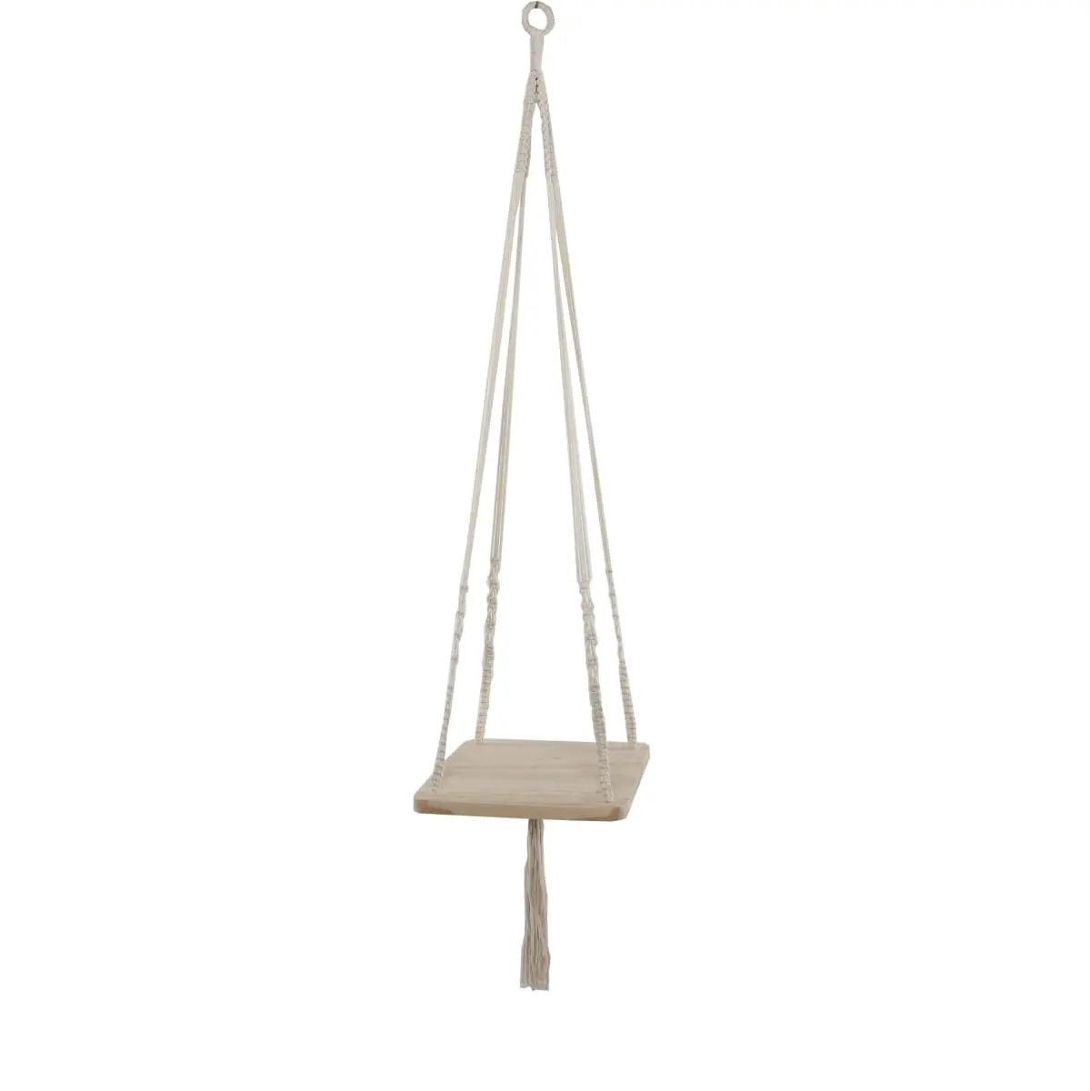 Flora Bunda NT022E Wooden Macrame Hanging Shelf, 10x10', Nature-Inspired Plant Shelves for Home Decor