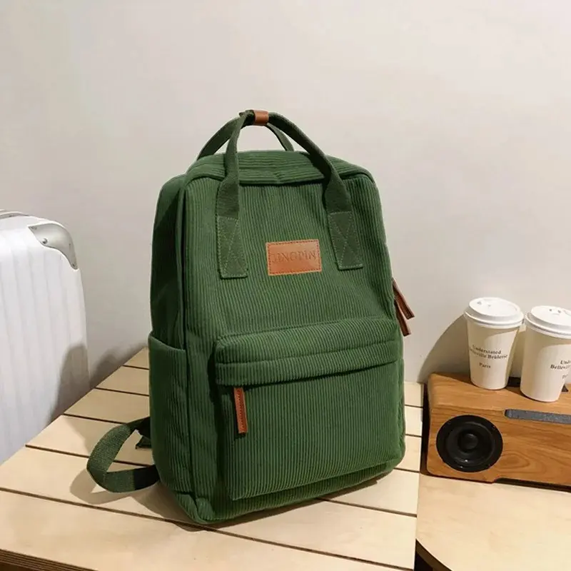 Trendy Multi-color Corduroy Backpack Casual Design for Daily Use Commute Multi-pocket Versatile Practical School Bag
