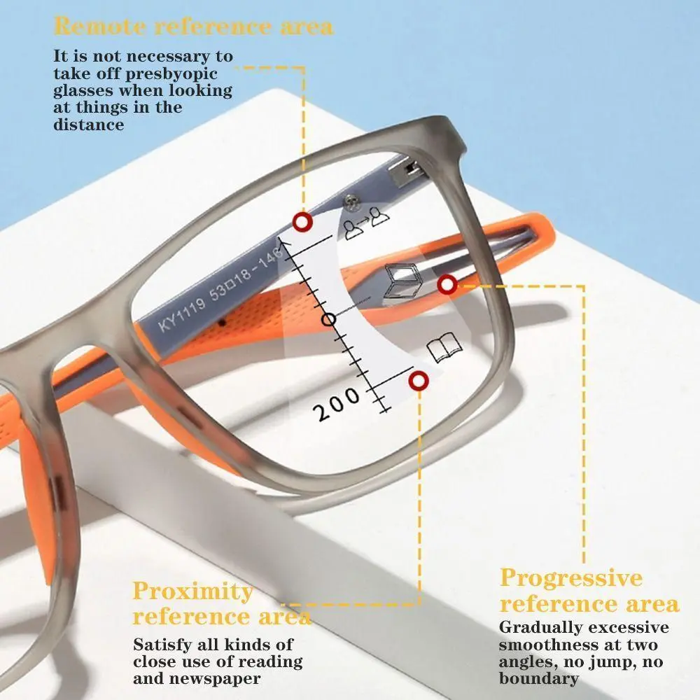 Men's Rectangular TR90 Eyeglasses, Lightweight Durable Sports Frames with Progressive Anti-Blue Light Lenses for Near-Far Vision, High Quality Eyewear, Rectangular Eyeglasses, Lightweight Durable Glasses, Durable Lightweight Design