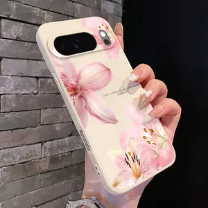 Pink Peach Pattern Rounded Edge Phone Case for Google Pixel 10 9 XL 8 7 Pro A Shockproof Drop Protection Rugged Durable Liquid Silicone Cover Cellphone Protective