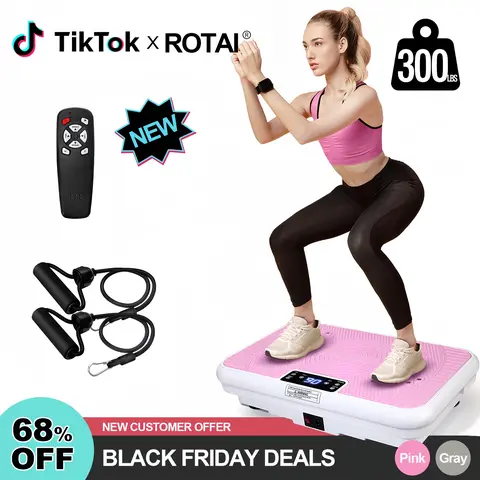 ROTAI Vibration Plate Machine - Compact Ultra-Slim Portable Gym Equipment, Strength Vibration Trainers with Resistance Bands, 400 LBS Capacity for Whole Body Workout, Low-Impact Movement, Lymphatic Drainage & Post-Workout Relax