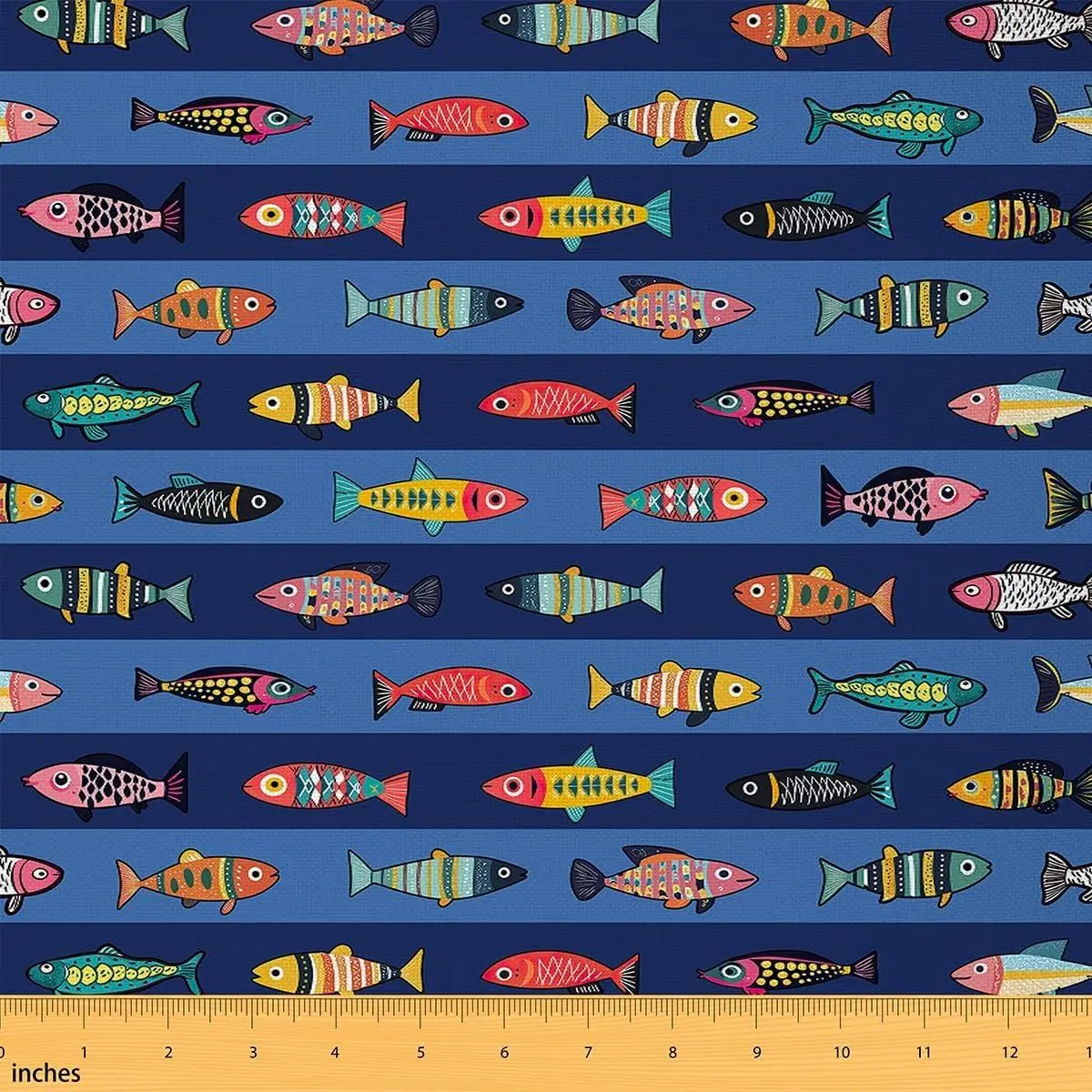 Cute Fish Fabric Sea Fishing Gifts Men Decor Upholstery Fabric Chairs Blue Streak Home DIY Projects,Nature Pattern Indoor Decor Soft Flannel