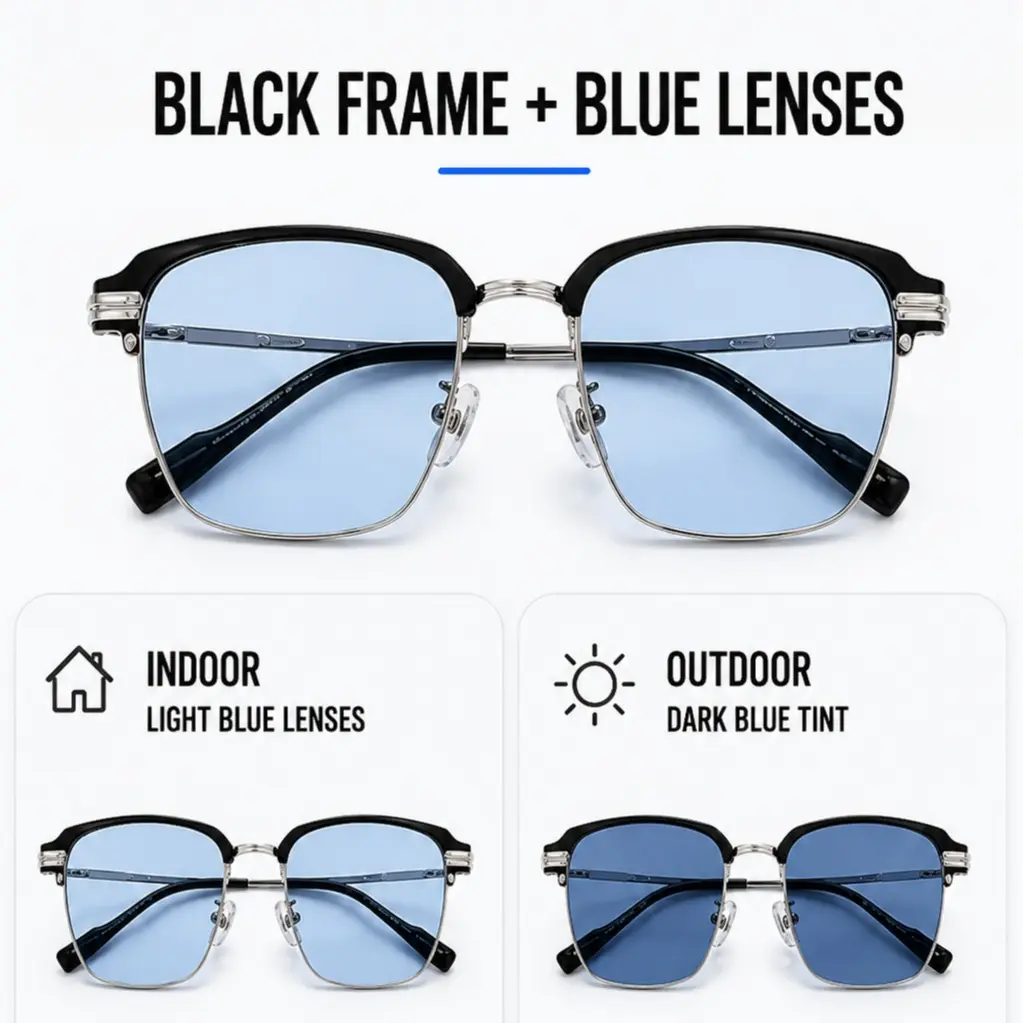 Men's Smart Photochromic Sunglasses - Auto-Darken in Sun, Clear Indoors, Blue in Bright Light, Ideal for Driving, Outdoor Sports Adjustable Polarized Round glasses