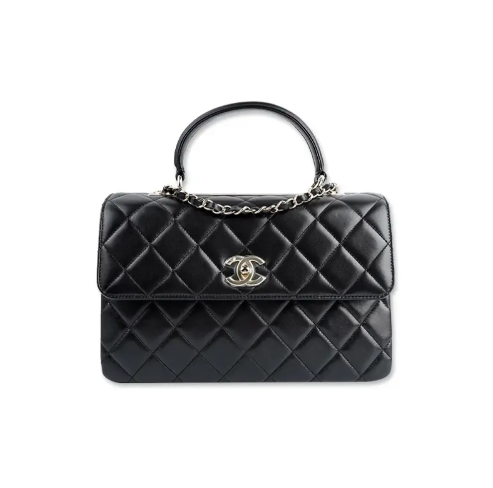 Pre-owned CHANEL Lambskin Shoulder Bags Trendy CC Black Large Top Handle Bag