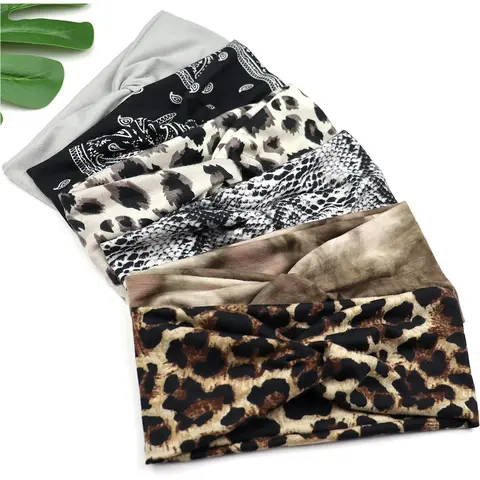 6pcs Boho Stretch Fashion Leopard Print Cross Hairbands Set, Comfortable Elastic Workout Headbands for Running Yoga Party Daily Wear, Zigzag Headband, Boho Hair Accessories