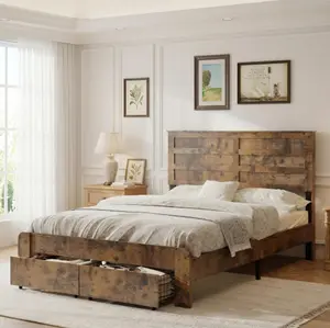 Queen Bed Frame with Mattress, Storage Headboard with Charging Station & LED Lights, No Box Spring Needed – Cama queen con colchón