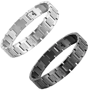 Men's Stainless Steel Bracelet - Silver with Particles - Durable Black Plated & Carbon Fiber - Hidden Clasp - Jewelry Gift Box Included
