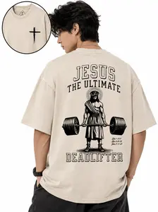 Vintage Jesus The Ultimate Deadlifter Gym Shirt Retro Christian Workout Graphic Tee Oversized Washed T Shirt Unisex Streetwear Acid Wash Heavyweight Cotton Faith Fitness Training Apparel for Men Women Gymer