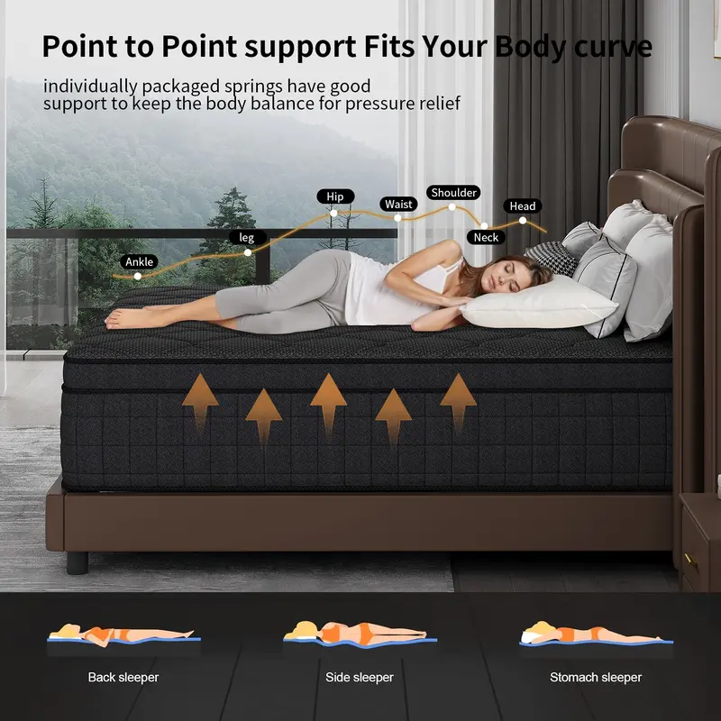 EVLWZL Durable Memory Foam & Spring Mattress (8/10/12/14 in) - Medium Firmness, Lumbar & Spine Soothing Support, Queen/Full/King Sizes, Extra Deep Options, High Quality Premium Bed Mattress, Boxed Home & Hotel Furniture, Dorm Essential