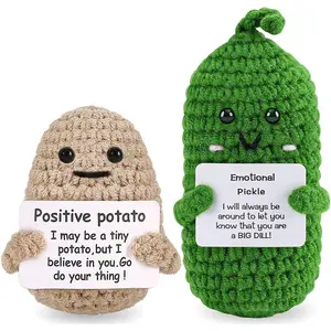2PCS Positive Potato Pickle Birthday Gifts for Women Men - Mom Dad Friend Gifts for Anniversary Mothers Day - Cute Funny Emotional Positive Crochet Cucumber Doll Room Decors