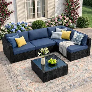 5-Piece Wicker Outdoor Sectional Sofa Set, All-round Patio Conversation Furniture with Thick Cushions, Comfortable leisure set for backyard, poolside, garden and various outdoor spaces