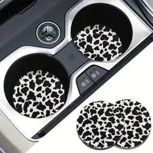 Car Coasters Pack of 2 Absorbent Coaster Set for Women Men Cow Pattern Print Drink Cup Holders Universal Cup Mat for Most Cars Interior