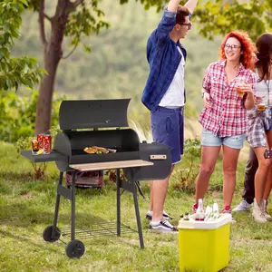 SAVEYOUR Outsunny 48" Sturdy Metal Portable BBQ Grill & Offset Smoker Combo with Wheels, Cold-Rolled Steel Construction, Handles, and Ample Storage Shelves for Backyard Camping Gatherings