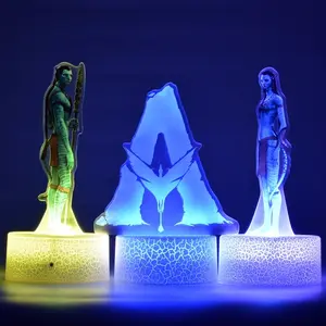 Avatar3 Jake Sully & Neytiri 16-Color Crack-Touch Night Light Decorative Led Lights - Bedroom/Study Remote Lamp, Dual Power Acrylic Fan Gift(Plug-in or AA Battery, Batteries Not Included).