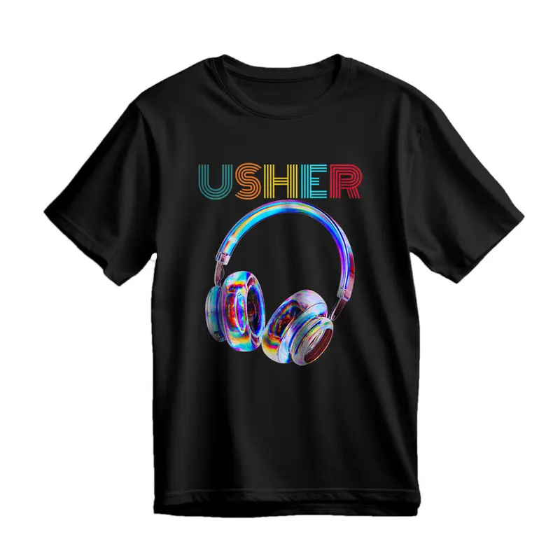 Vintage Design USHER Hiphop Fan Music Headphone Men Women T-Shirt