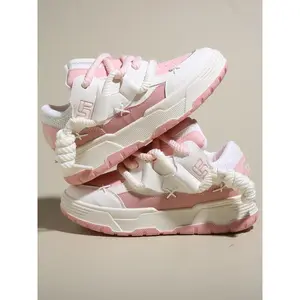 Women's Colorblock Patchwork Bootlace Worm Lace Up Low Top Sneakers, Casual Comfortable Sports Shoes, Female All-match Round Toe Shoes for Daily Wear