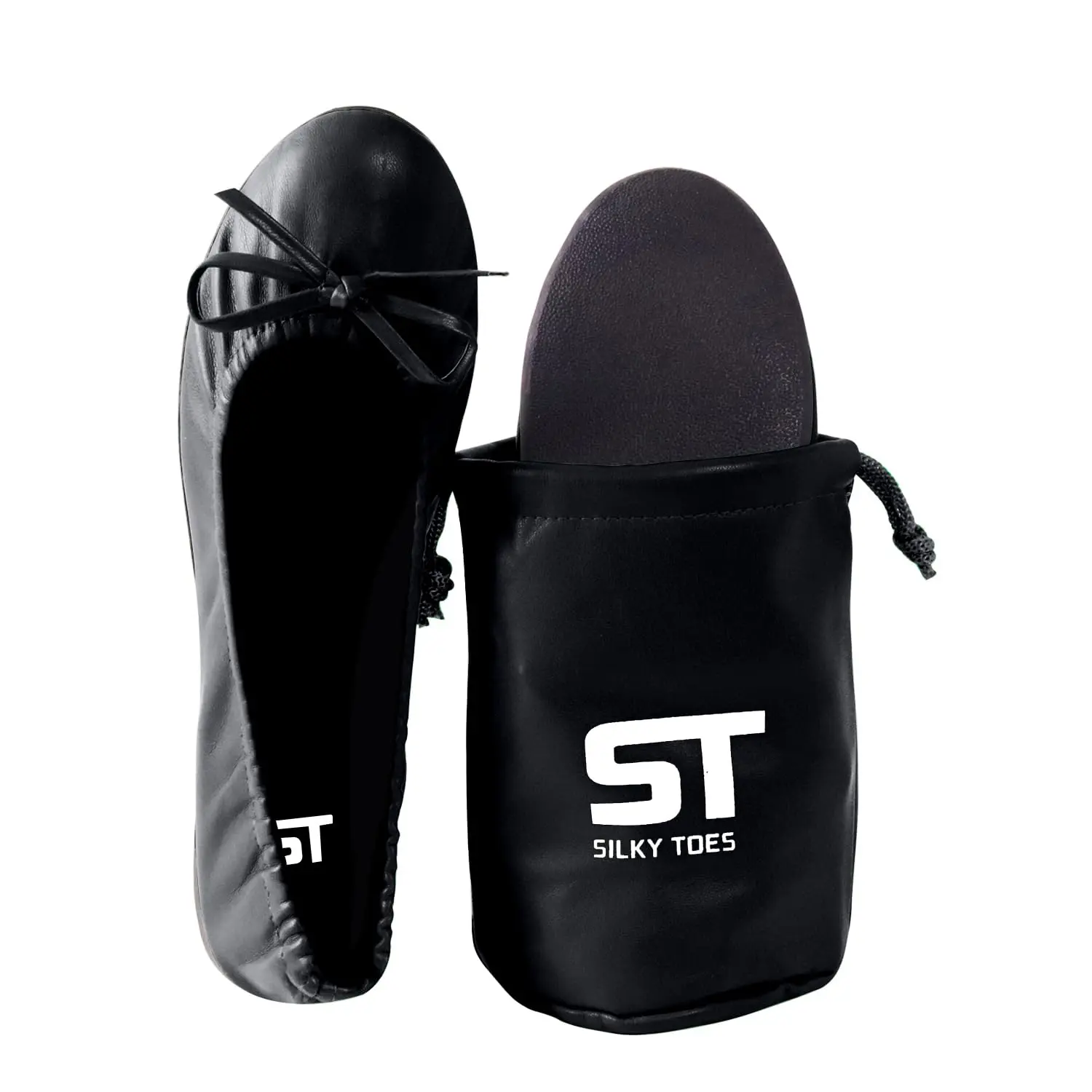 Silky Toes Foldable Travel Portable Flat Comfort Shoes with Pouch (Small 5/6, Black)