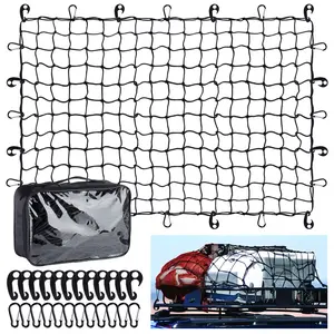 Heavy Duty Cargo Net for Pickup Truck Bed - 4' x 6' Stretches to 10' x 15' - Small 4"x4" Latex Bungee Net Mesh with 24 Clips - Compatible with Ford, Chevy, Dodge Ram, Toyota