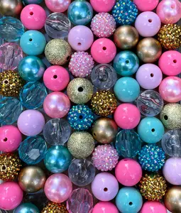 Fairy Godmother Bead Mix 20mm Bubble Gum Beads Pink Blue Gold Chunky for Jewelry Making Crafts Beaded Tassel Charms Adjustable Design Durable Plastic Round Beads