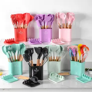 13-Piece Silicone Kitchen Utensil Set with Wooden Handle, Non-Stick Cooking Tools, High-Temperature Heat Resistant, Essential for Home Cooking