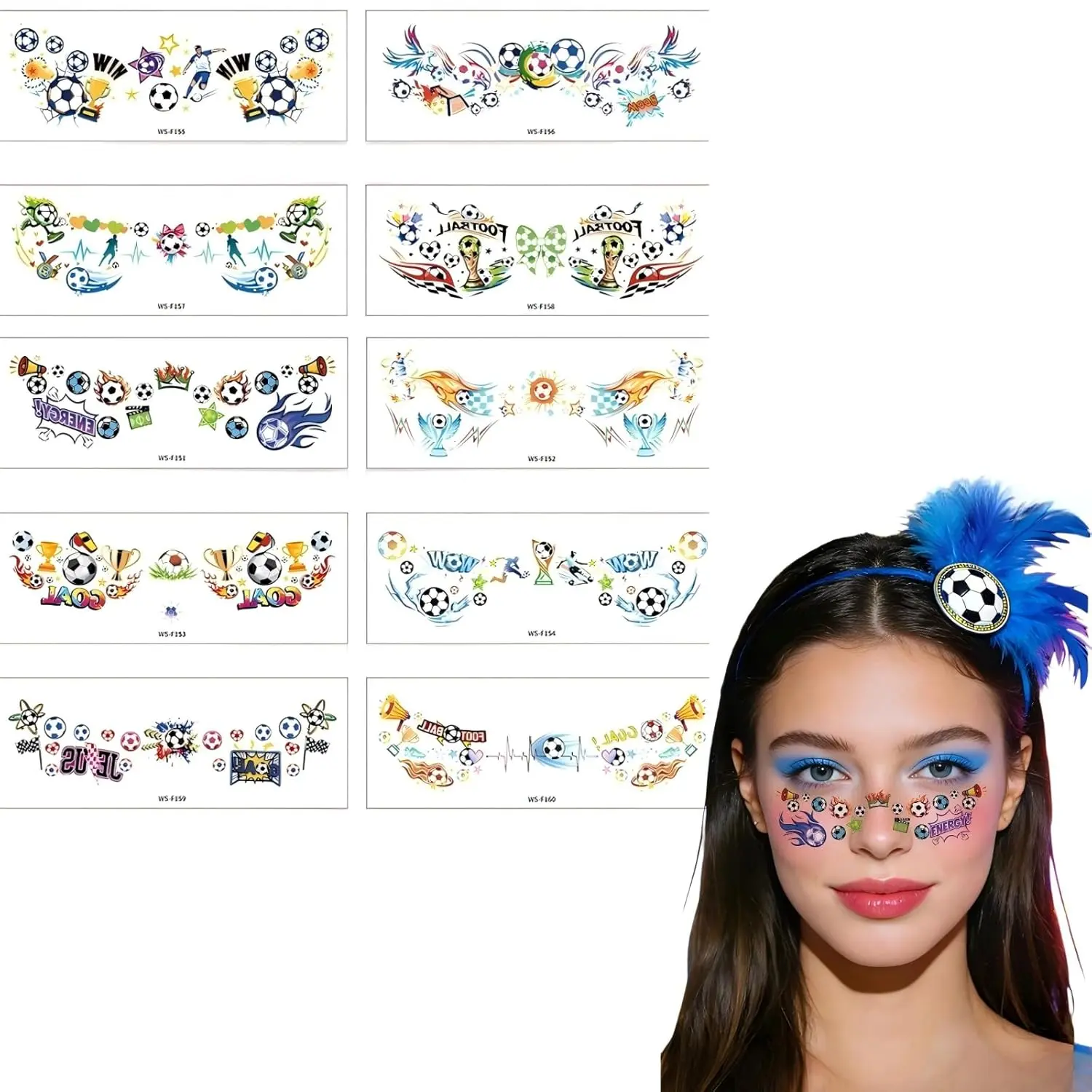 10-Sheet Luminous Soccer Temporary Tattoos - Sticker Pack Accessories, Football Fashion Watch Party Supplies for Football Fans, Star Temporary Tattoo Accessories