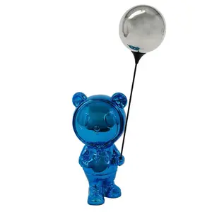 Chrome Blue Balloon Bear Sculpture