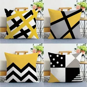 4pcs, Yellow And Black Geometric-Shaped Sofa Cushions, Creative Decorative Cushion, Suitable for living rooms, cars, offices as backrest pillow covers, Polyester Material 100%, Multiple Sizes 16x16 20x20 Inches, Single-Sided Print