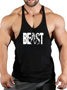 Men's 'beast' Graphic Tank Top, Sporty Loose-Fitting Sleeveless Muscle Shirt, Quick-Dry Fitness Training Vest, Workout Vest