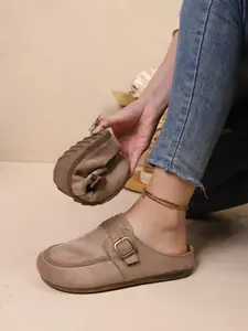 New Women's Low Top Slip-On Mules, Fashionable Simple Buckle Design, Versatile Casual Shoes for Young Adults, Office Commute, Driving, Rubber