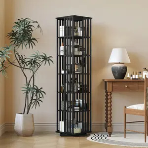 YOWOS 6-Tier 360° Rotating Bookshelf, Space Saving Bamboo Spinning Bookcase for Small Spaces, Book Nook & Home Library Decor