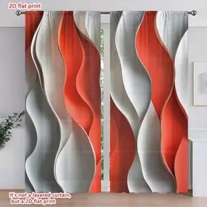 2D Flat 2Pcs abstract wavy pattern curtains for living room, pole hung semi blackout decorative window drapes, modern aesthetic home decor, transparent, bedroom,, curtains, Interior Decoration Accessories