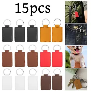 15 pcs Rectangular Leather Keychain Blanks PU Leather Keychain With Key Rings for Keychain Making Diy Craft Working
