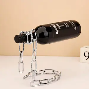 Iron Chain Wine Bottle Holder - Novelty Suspended Display Stand for Wine, Modern Home Decor Accessory, Elegant Centerpiece for Living Room & Kitchen