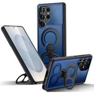 for Samsung Galaxy S25 Ultra, Galaxy S24 Ultra Slim Frosted Heavy Duty Protection Shockproof Cover with Double Ring Stand Wireless Charging Case